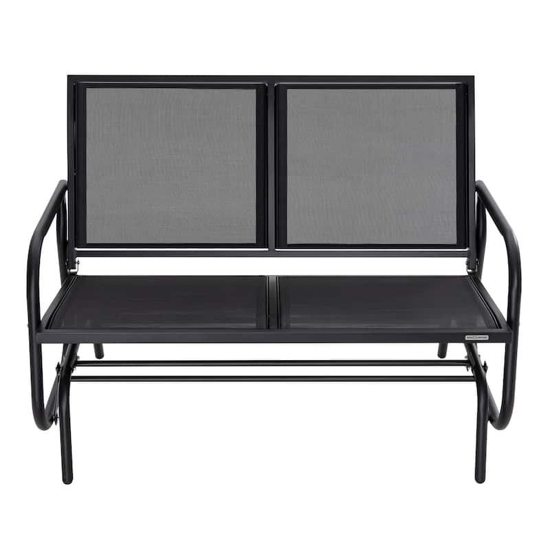 Outdoor Love-Seat Rocking Bench, Patio Glider, Textilene Fabric, Black