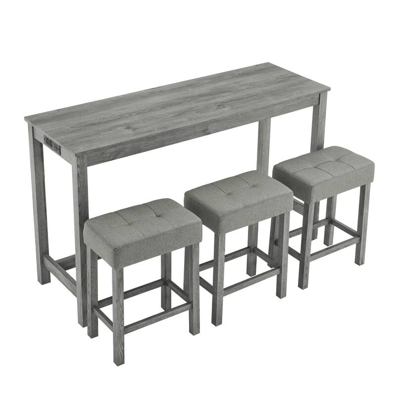 Bar Table, Dining Table, Sofa Table with Power Outlet, 3 Upholstered Stools, 4 Piece Bar Table and Chair Set