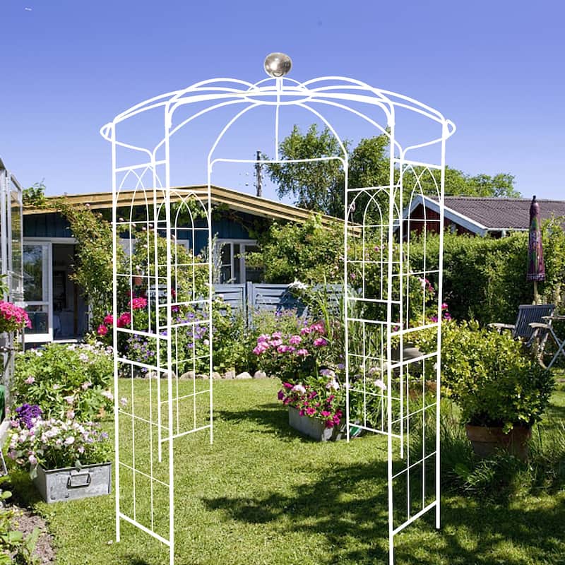 Outdoor Metal Iron Garden Arbors High Birdcage Shape - White
