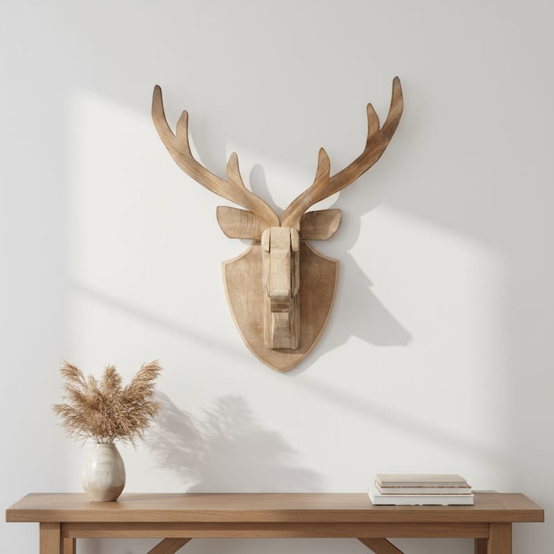 HomeRoots 21" X 17" Brown Wood Deer Hanging Dimensional Sculpture - Brown - 16.50 in. x 21.25 in.  x 8.25 in.