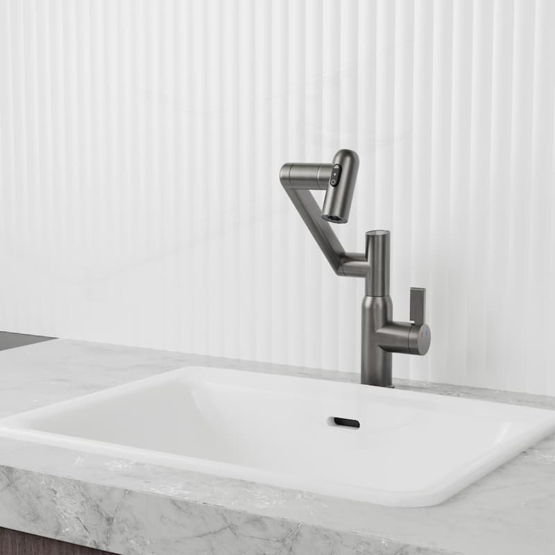 Bathroom Sink Faucet with Temperature Display - Gunmetal
