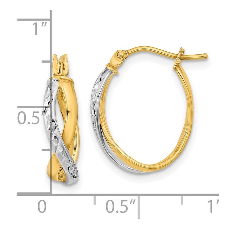 Curata 14k Two-tone Gold Diamond-cut and Polished Swirl Double Hoop Earrings (15x20mm)