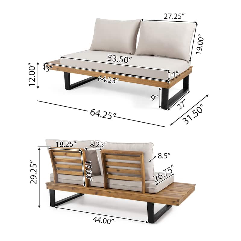 4 Piece Outdoor Patio Sofa Set Acacia Wood Sectional Sofa with Built In Side Tables and Water Resistant Cushions