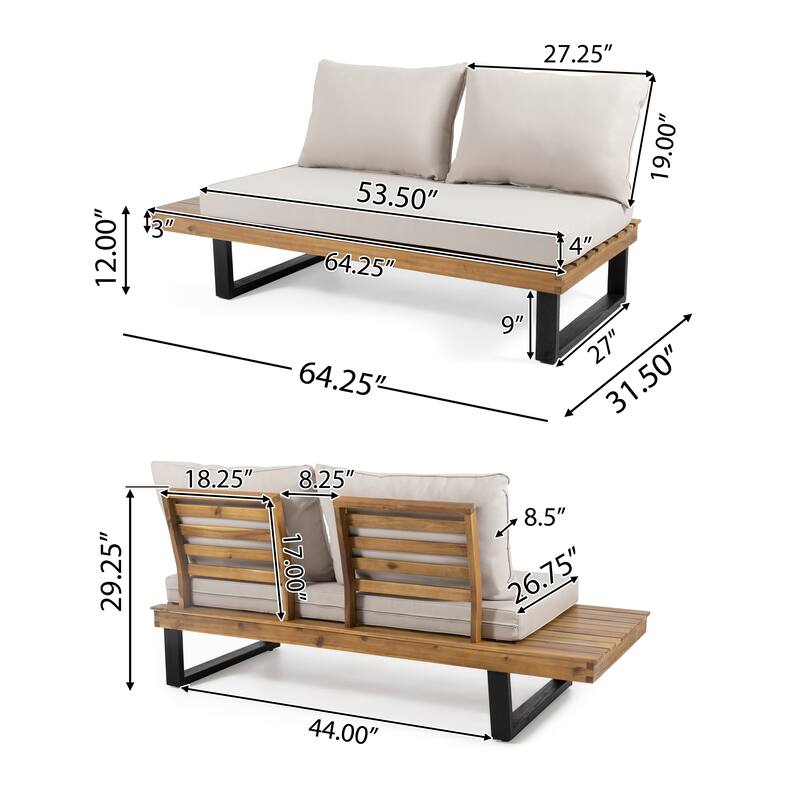 Roomfitters Outdoor 4-Piece Sectional Sofa Set with Coffee Table, Patio Lounge Furniture, Beige
