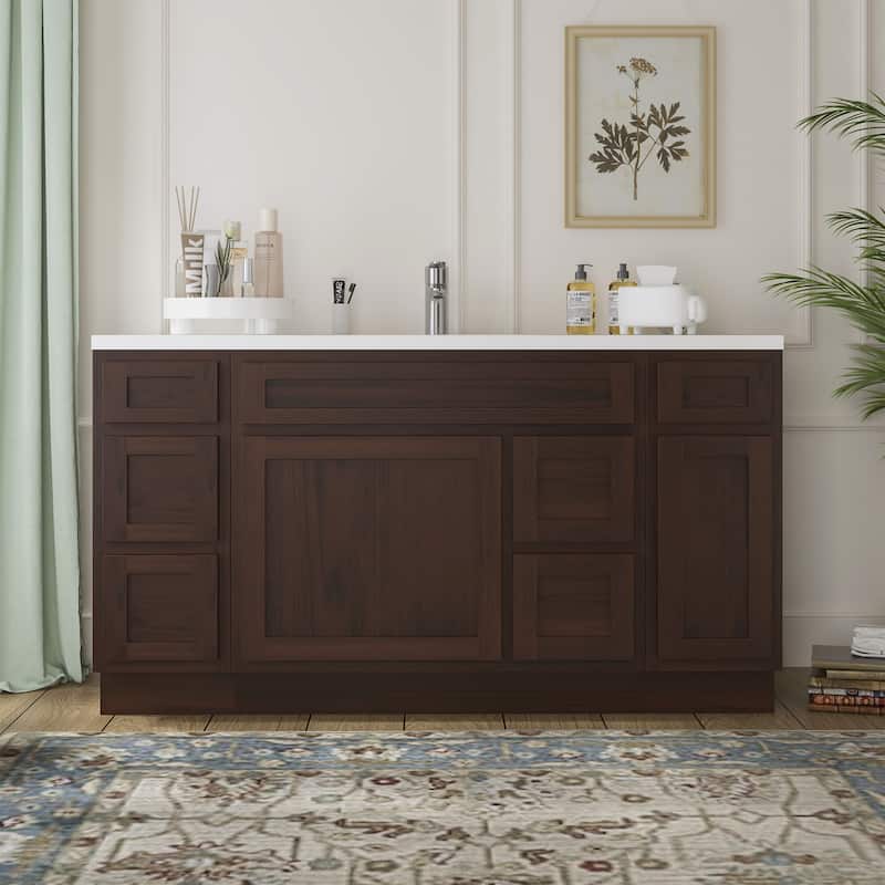 Vanity Art 60" Oak Freestanding Bathroom Vanity Cabinet without Top