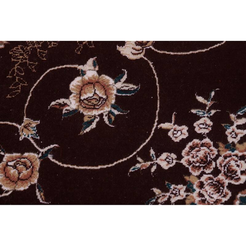 Burgundy Red Floral Kashan Turkish Rug Machine-Made Carpet - 6'7" x 9'10"