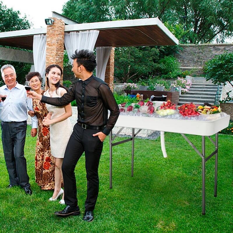 4 Ft. Party Folding Ice Table with Matching Skirt White