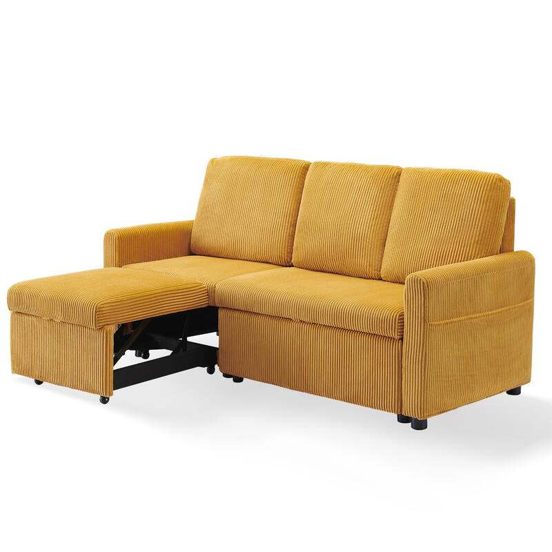 Pocassy 71" Corduroy Fabric Modern 3 Seater L-Shaped Sofa with Reversible Chaise