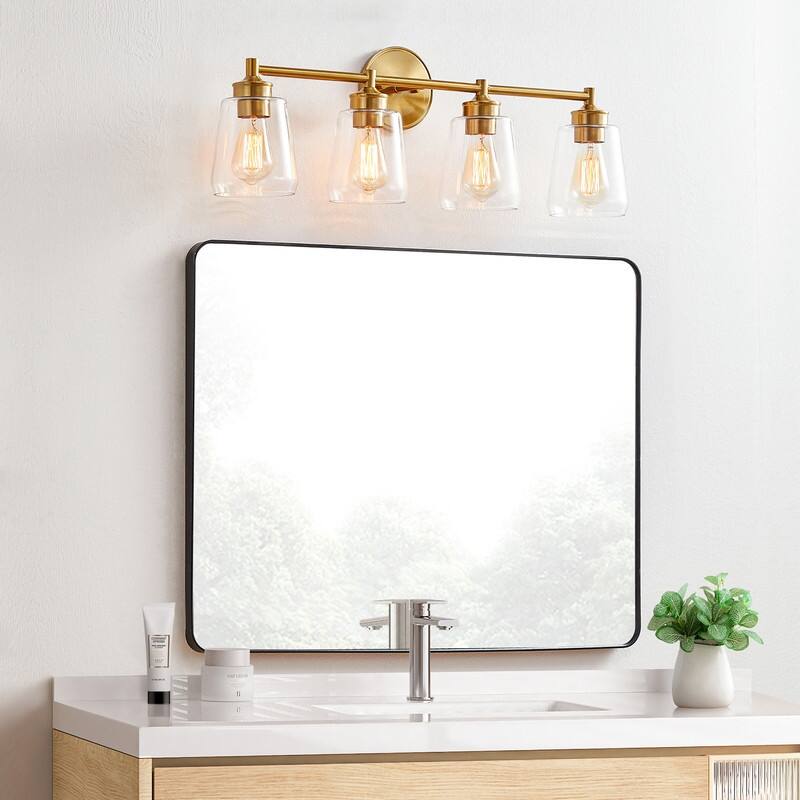 KAWOTI 4-Light Dimmable Bathroom Vanity Light with Glass Shade