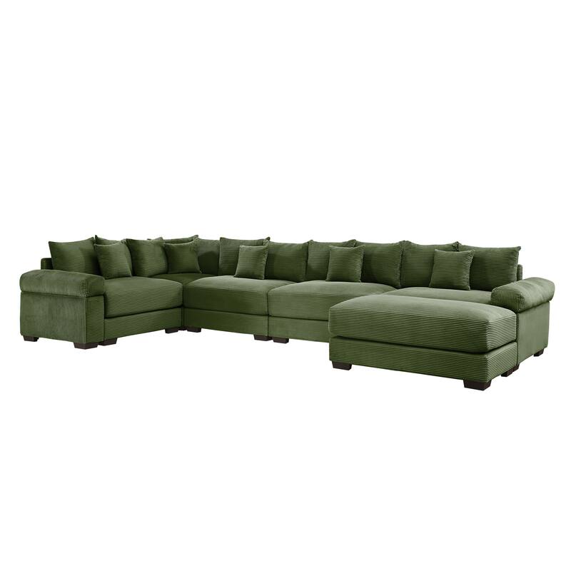 GDFStudio - Corduroy 5-Seater 154.6" Cloud Modular Sectional Couch with Ottoman