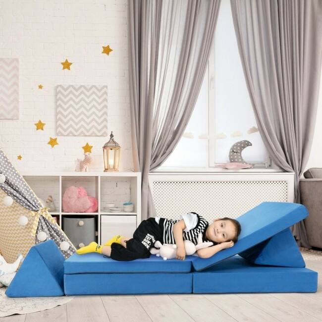 4-Piece Convertible Kids Couch Set with 2 Folding Mats - 66" x 33" x 5.5" (L x W x H)