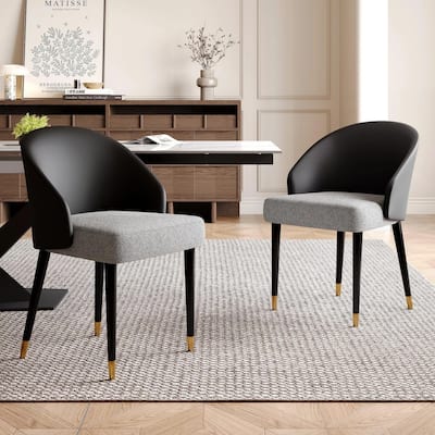Modern Faux Leather and Fabric Upholstered Back Armchair Dining Chair (Set of 2)