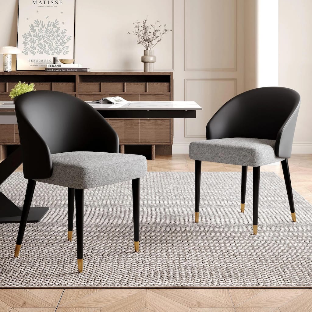Modern Faux Leather and Fabric Upholstered Back Armchair Dining Chair (Set of 2)