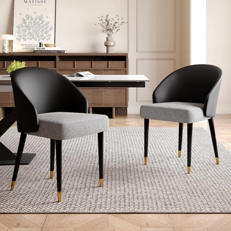 Modern Faux Leather and Fabric Upholstered Back Armchair Dining Chair Or Side Chair (Set of 4) - Black&Grey