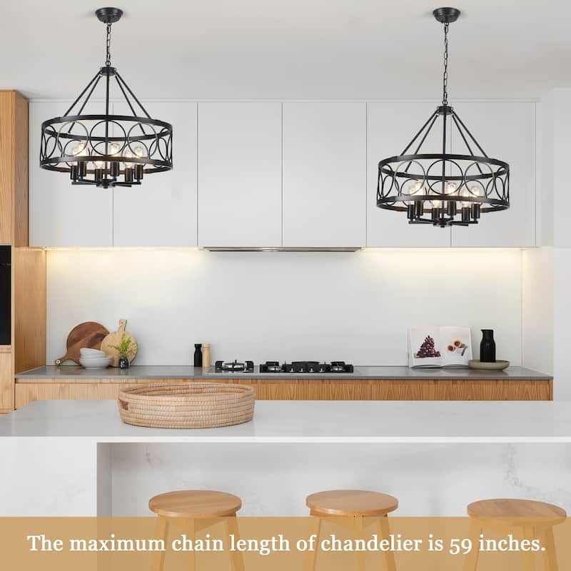 6-Light Candlestick Hanging Circle Linear Foyer Chandelier Lighting for Dining Room Kitchen Island