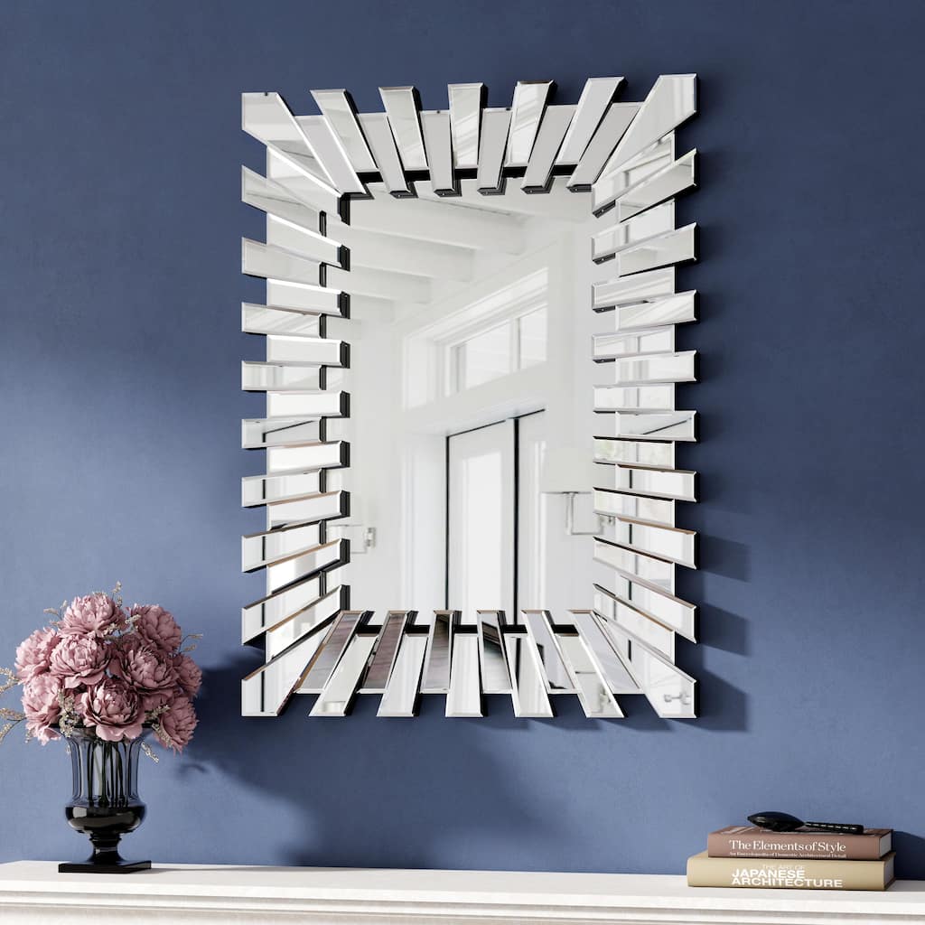 Rectangle Accent Wall Mirror Sunburst Silver Decor