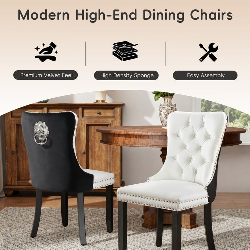 High-end Tufted Velvet Upholstered Nailhead Dining Chair Set of 6