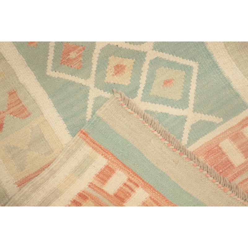 Hand Woven Oriental 100% Wool Carpet Southwestern Tribal Navy Blue & Blues Kilim Runner Rug - 10' 0'' X 2' 9''