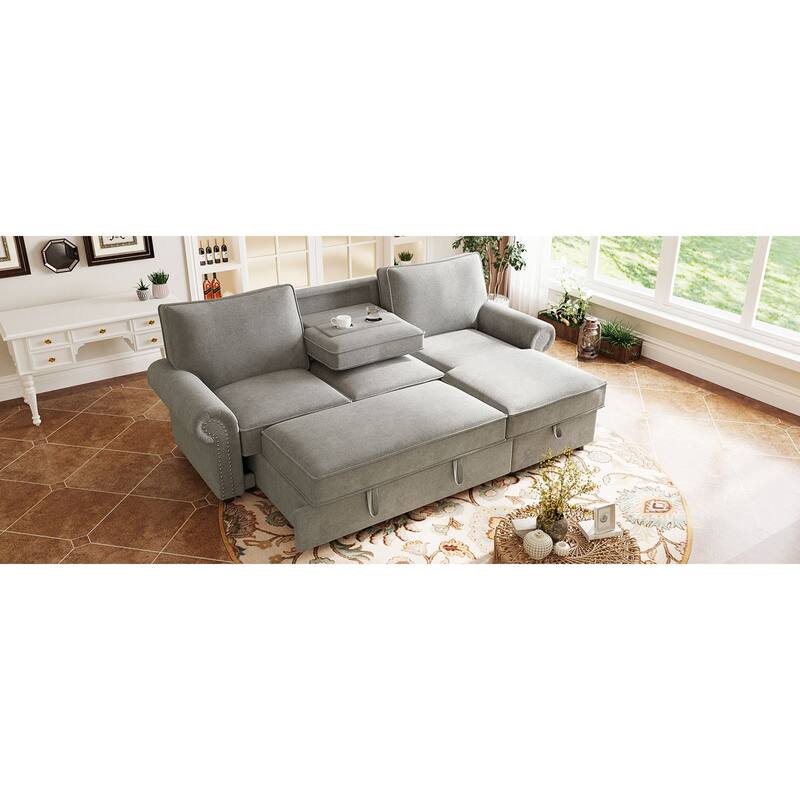 Roomfitters 95" Convertible Sectional Sleeper Sofa L-Shaped Couch with Storage Chaise and Pull Out Bed for Living Room