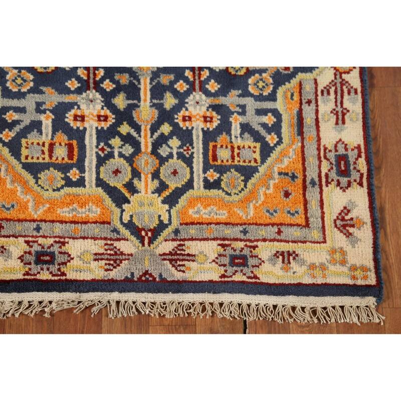 Blue Geometric Kazak Indian Accent Rug Handmade Wool Carpet - 2'11"x 5'0"