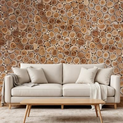 HomeRoots Natural Tree Stump Slice Teak Reclaimed Wood Decorative Wall Panels - 47.75' X '11.75' X '1