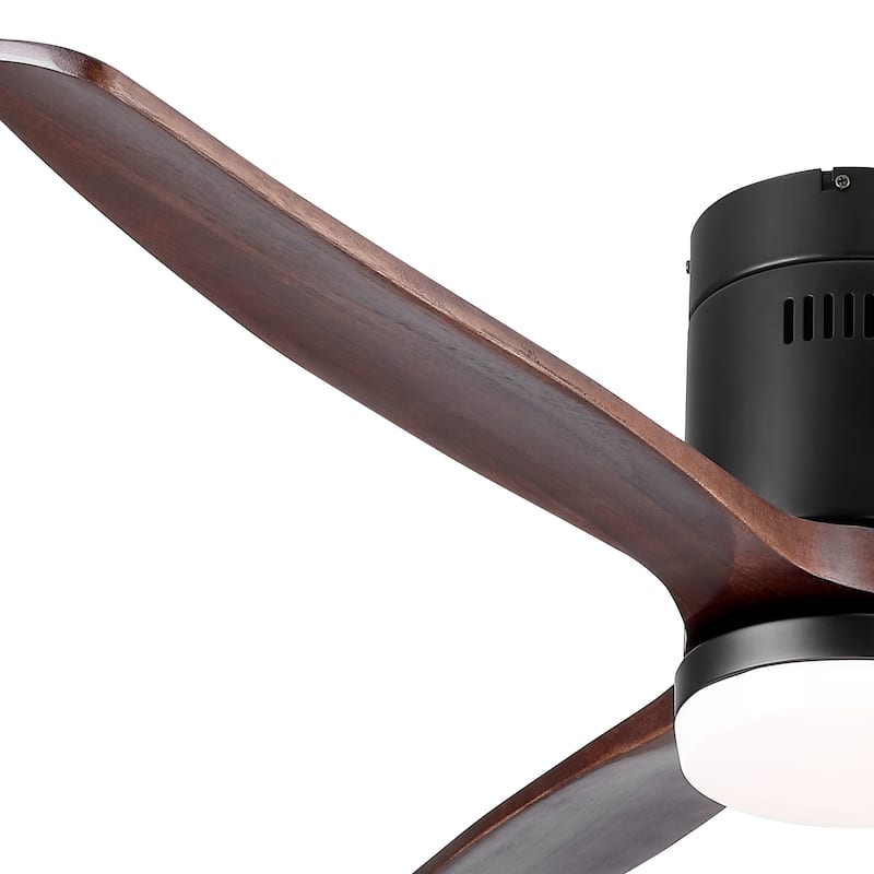 52In. Farmhouse Indoor Flush Mount Low Profile Ceiling Fan with Solid Wood Blades - 52 INCHES