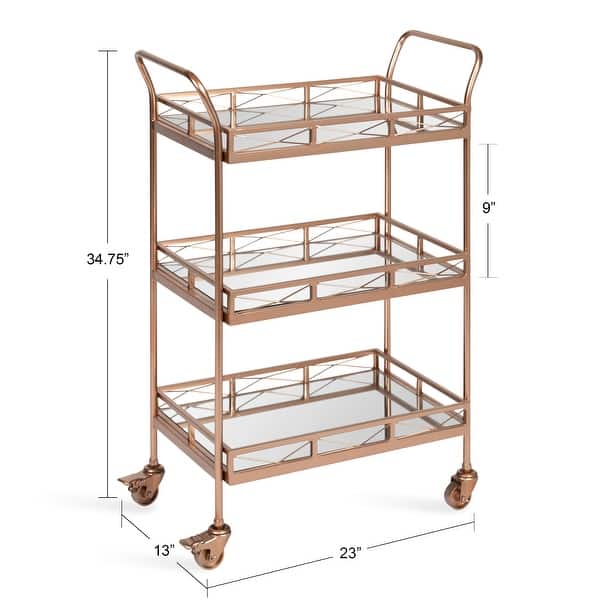dimension image slide 6 of 5, Kate and Laurel Ketia Metal and Glass 3-tiered Tray Bar Cart