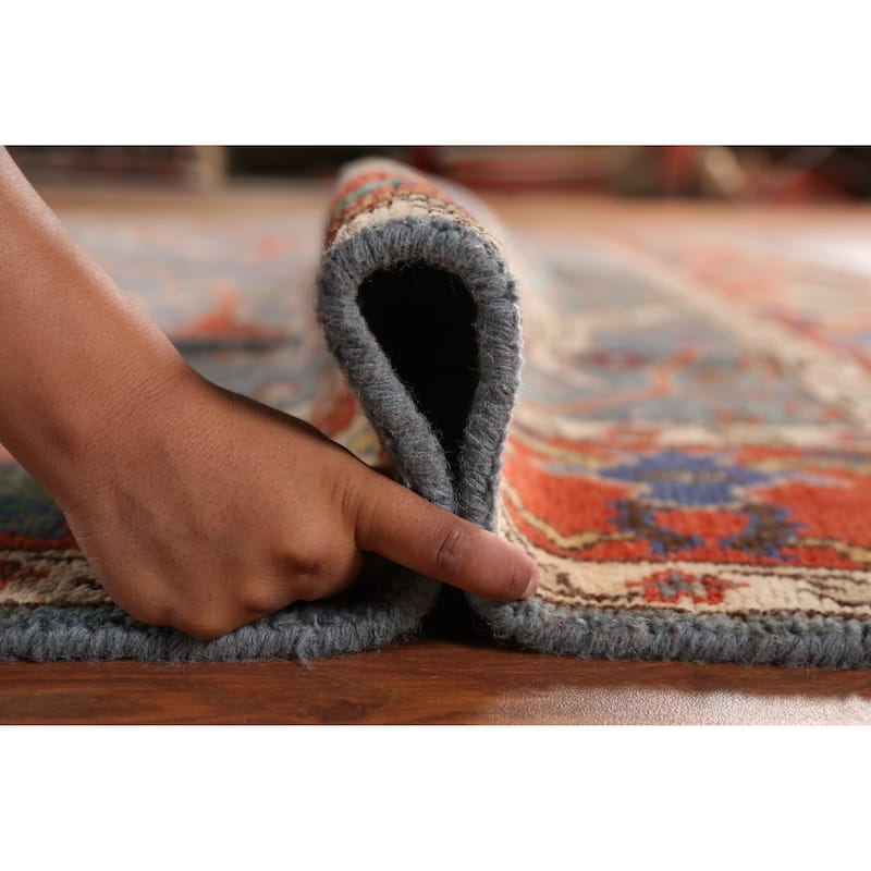 Heriz Serapi Indian Area Rug Handmade Traditional Blue Wool Carpet - 7'11" x 9'10"