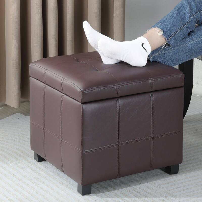 Adeco Square Tufted Storage Ottoman with Hidden Space