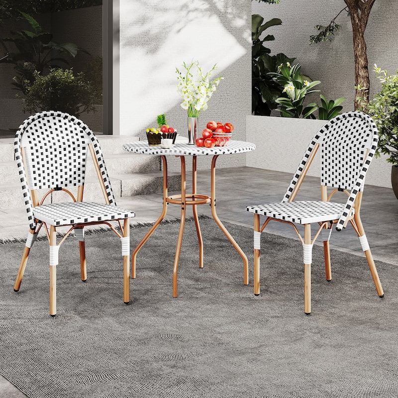 Gymax 3 Piece French Bistro Table Chair Set Outdoor Wicker Round Table