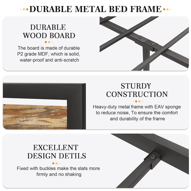 Bed Frame with Modern Wooden Headboard
