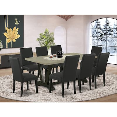 Modern 9-Piece Dining Set - Wood Table & 8 Upholstered Chairs - Kitchen Dining Room Furniture