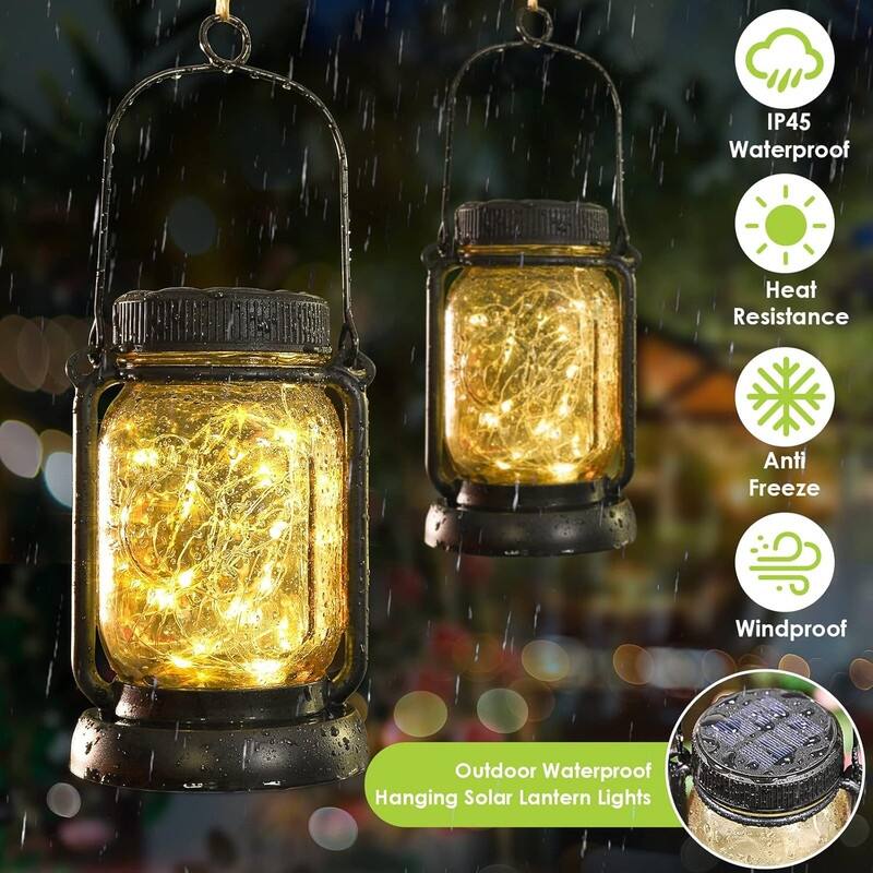 4 Pack Solar Hanging Lantern with Stakes