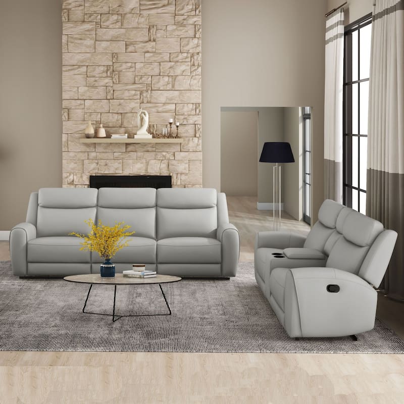 Furniture of America Kingsley 2-Piece Top Grain Leather Manual Recliner Sofa Set
