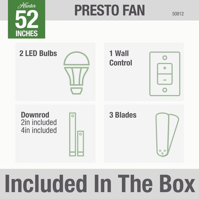Hunter 52" and 44" Presto Ceiling Fan with Wall Control