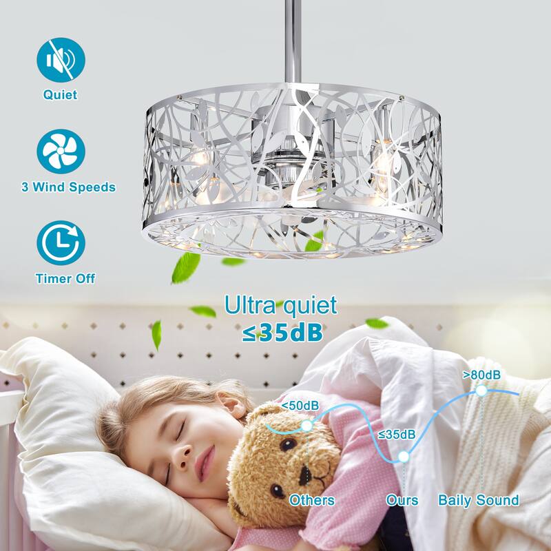 Cage Ceiling Fan Light with 5 Blades and Remote Control, 3 Speed Settings for Bedroom and Living Room