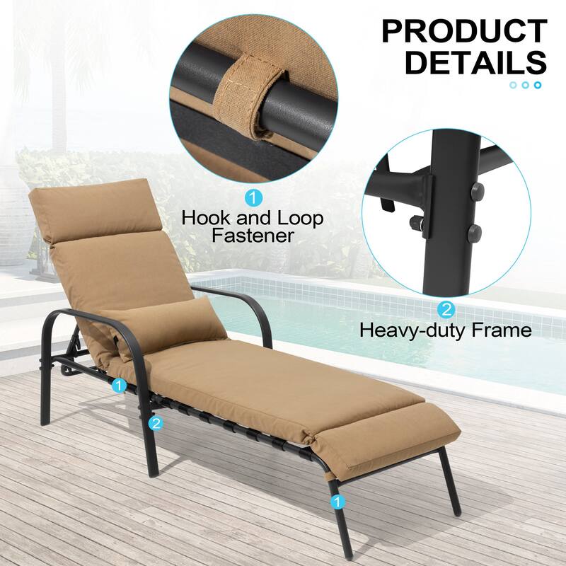 Outdoor Cushioned Adjustable Chaise Lounge Chairs Patio Pool Loungers