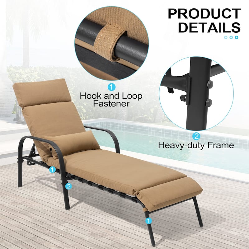 Outdoor Recliner Adjustable Chaise Lounge Chair with Cushion & Pillow