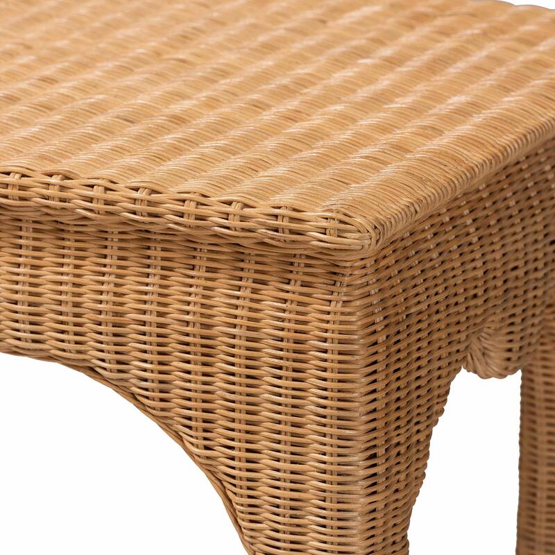 Abena Handwoven Natural Rattan Console Table - Ming Style Wicker Table, Boho Coastal Style for Hallway or Living Room
