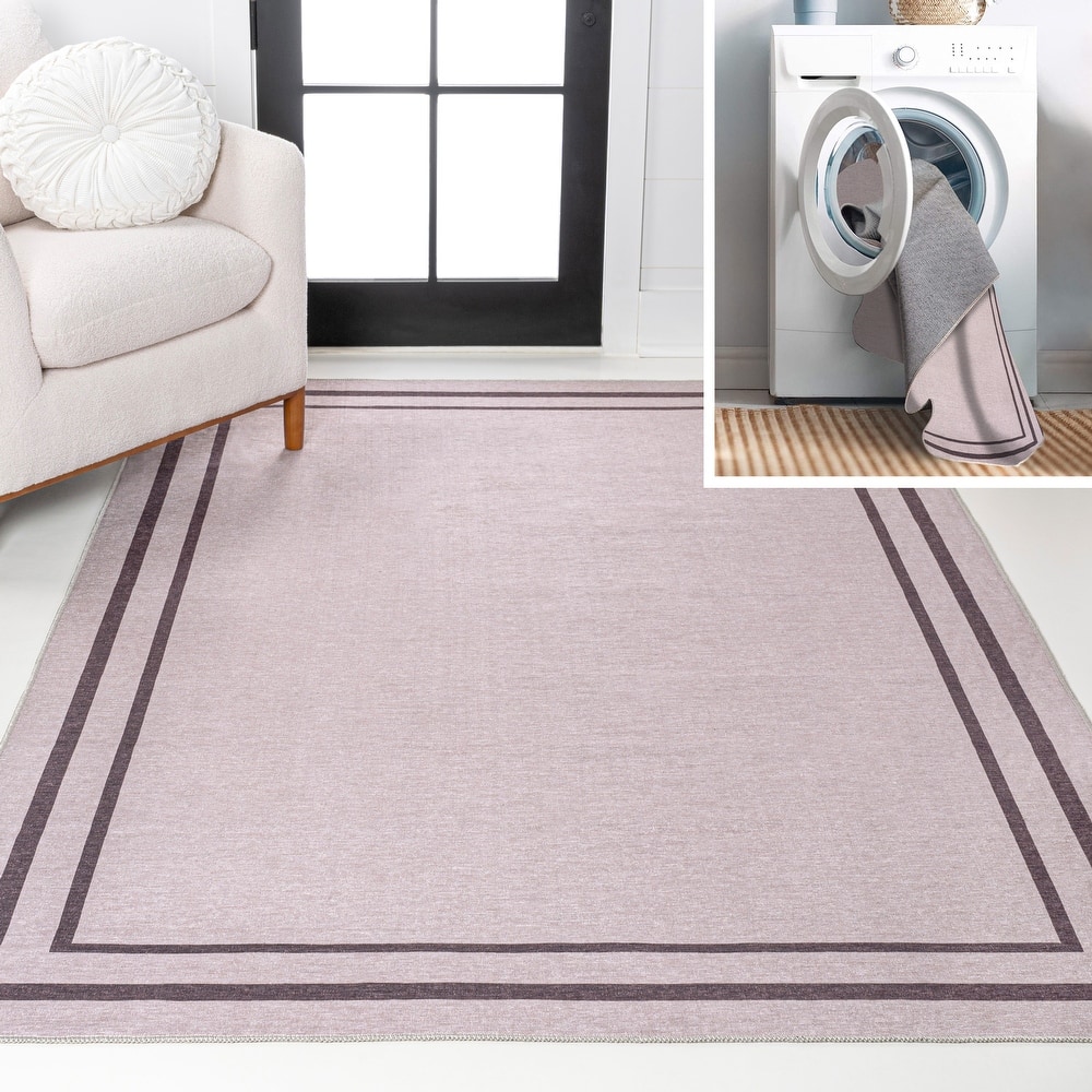 JONATHAN Y Ainsley Classic 2-Stripe Border Washable Area Rug