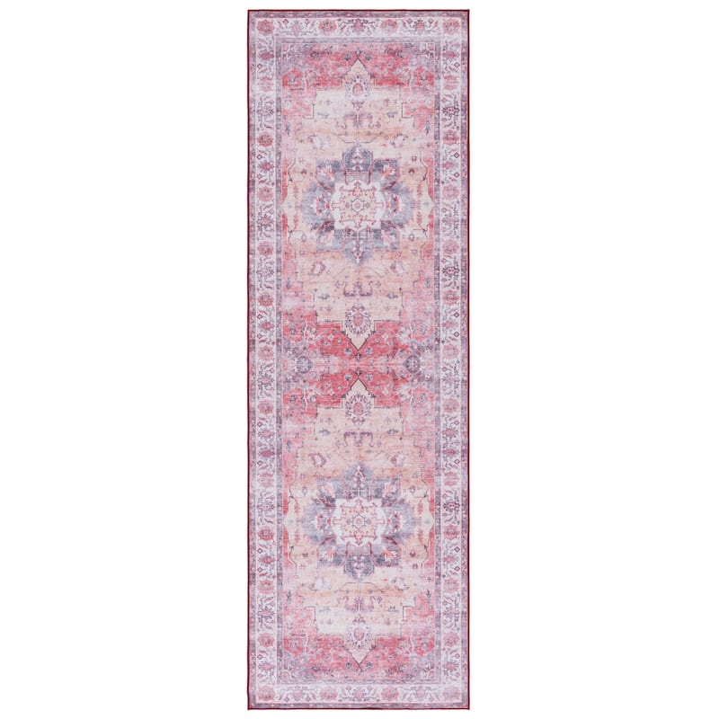 SAFAVIEH Tucson Machine Washable Slip Resistant Celina Traditional Rug - 2'6" x 8' Runner - Rust/Beige