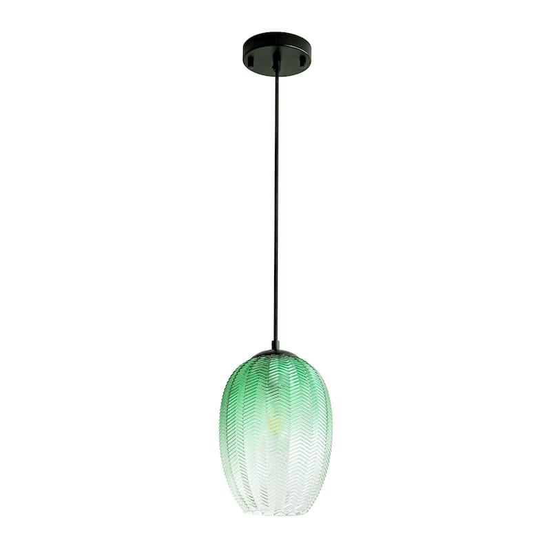 1/3-Light Modern Black Cylinder Colored Textured Gradient Glass Pendant Light for Kitchen Island or Stairway