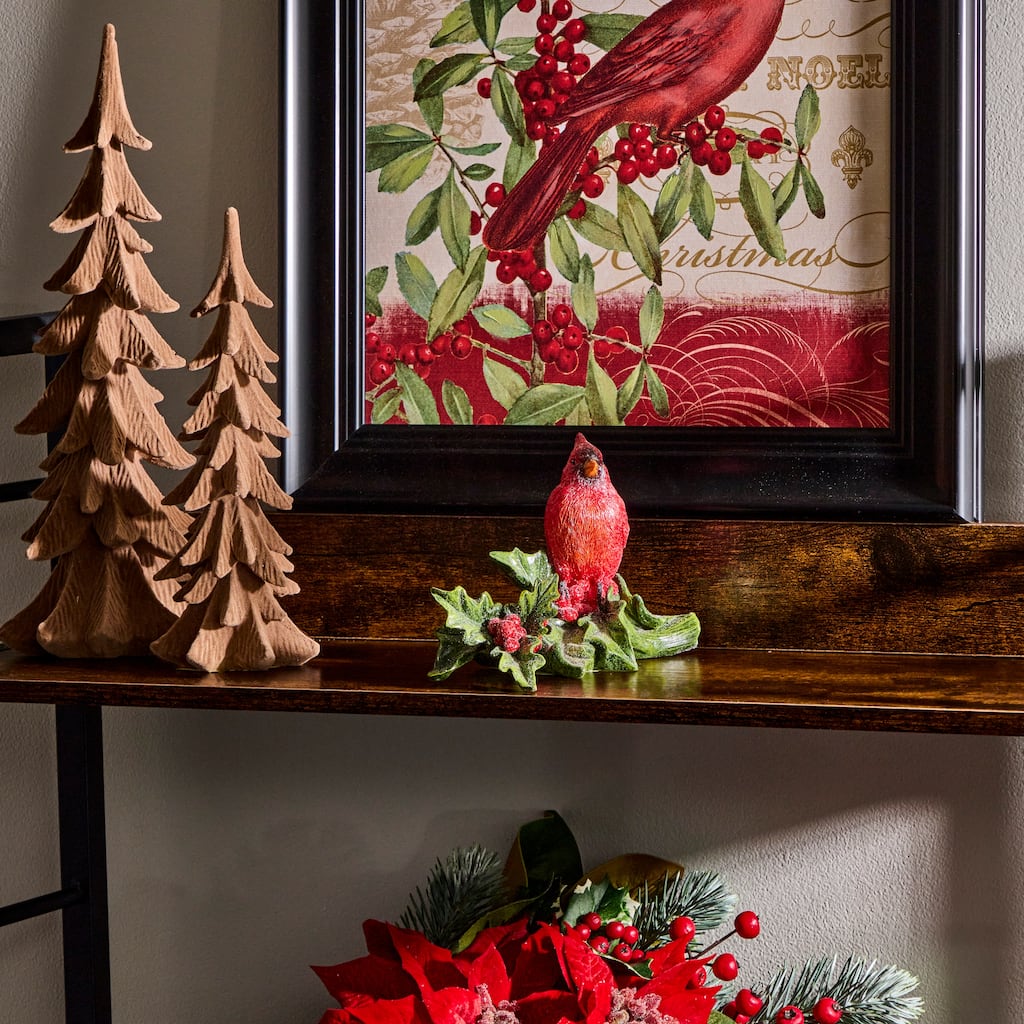 8" Resin Cardinal Holly Branch