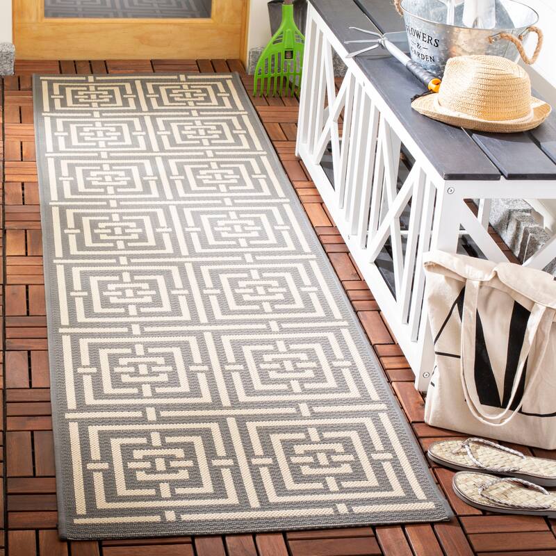 SAFAVIEH Courtyard Errica Indoor/ Outdoor Waterproof Patio Backyard Rug - 2'3" x 8' Runner - Grey/Cream