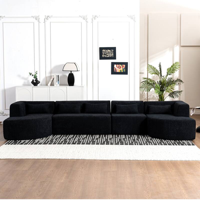 143.7" Polyester Sectional Sofa with 2 Chaise Lounges, Back Pillows