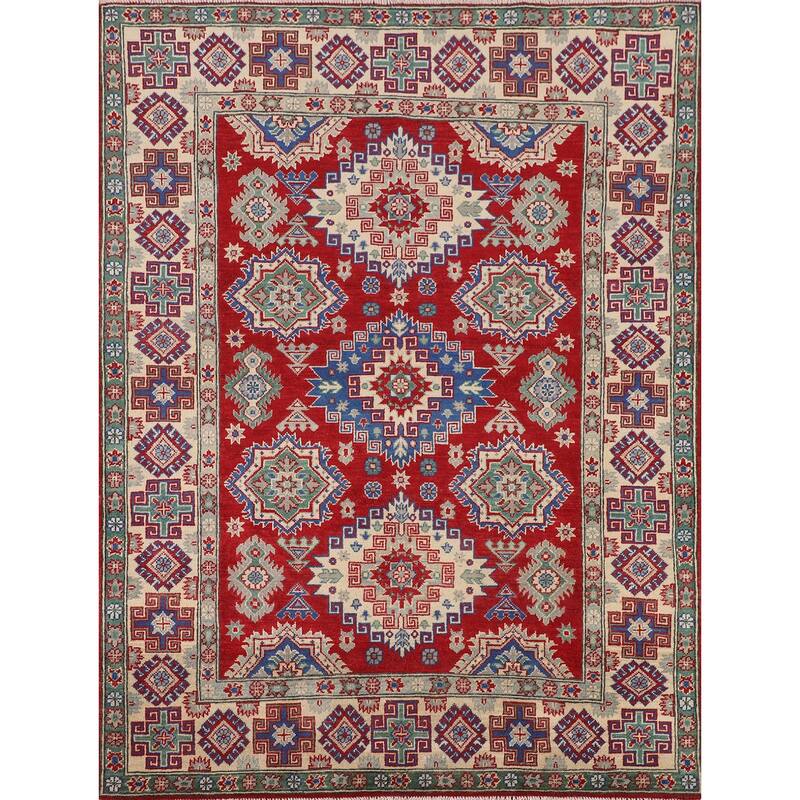 Traditional Kazak Oriental Area Rug Handmade Red Wool Carpet - 5'0" x 6'7"