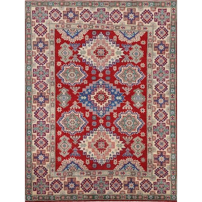 Traditional Kazak Oriental Area Rug Handmade Red Wool Carpet - 5'0" x 6'7"