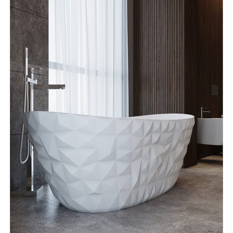 Knightsbrook 64" Freestanding Soaking Solid Surface Bathtub - Matte White