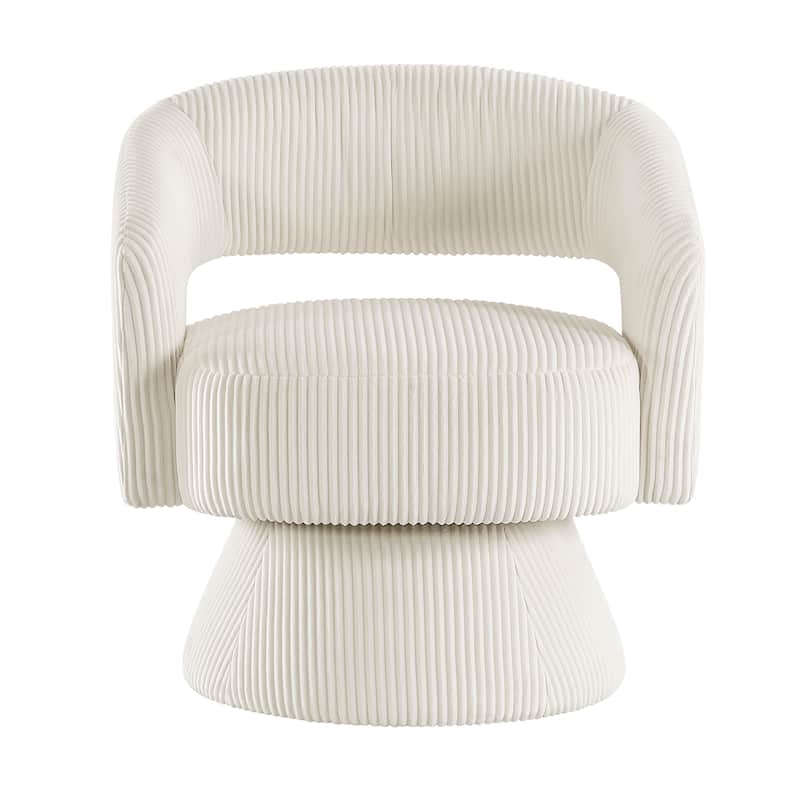 Rayne Swivel Accent Chair, Ivory Corduroy, Round Metal Swivel Base