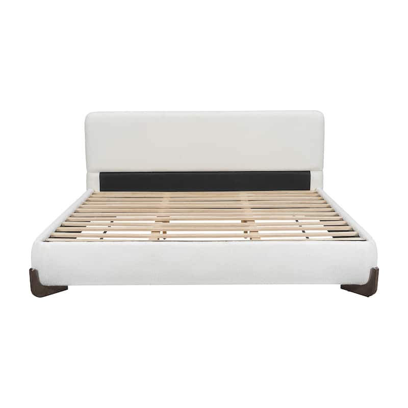 King Size Bed Frame with Headboard, Upholstered Platform Bed with Wood Slats, No Box Spring Needed